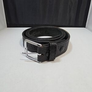 Boston Leather Belt Black Basketweave 44 Buckle USA 6505 Workwear Uniform (X)